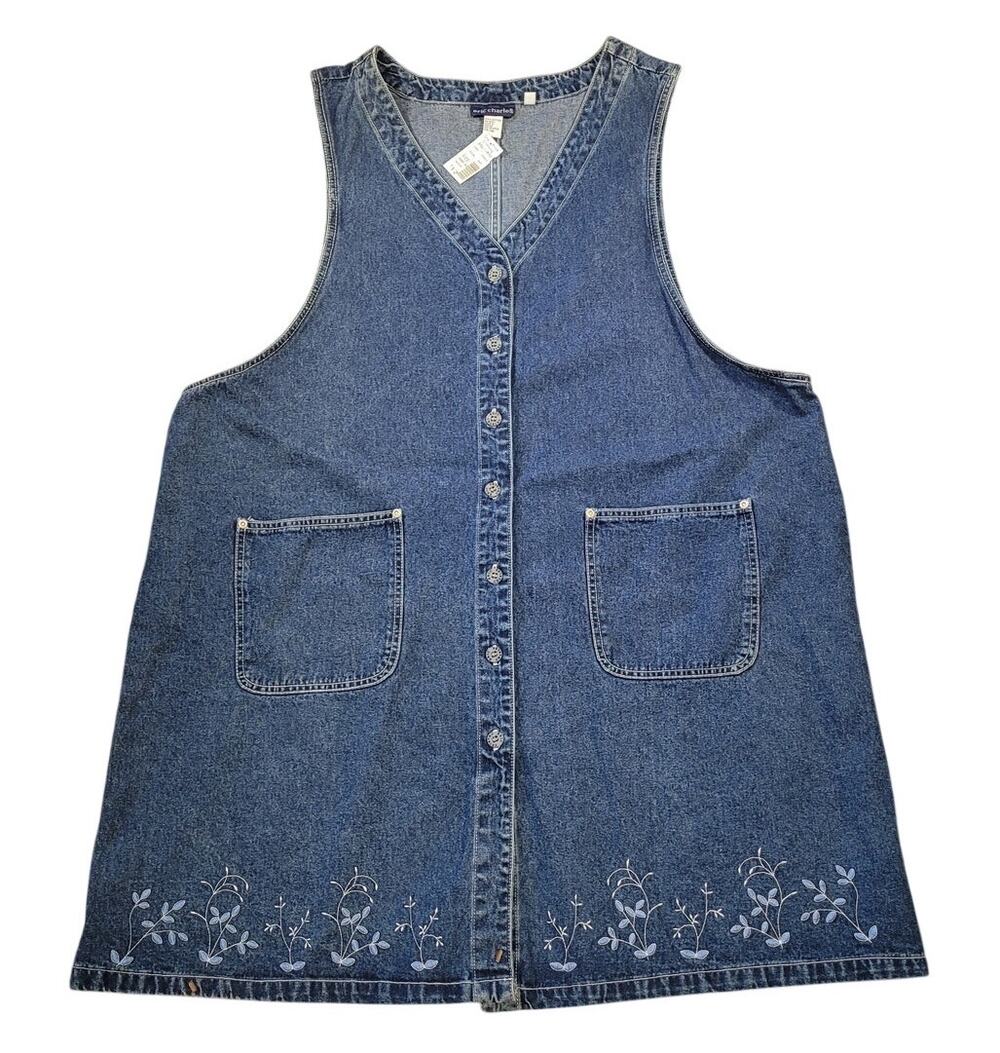 Eric Charles Floral Embroidered Denim Jumper Dress 90’s Cottagecore Pinafore 3X